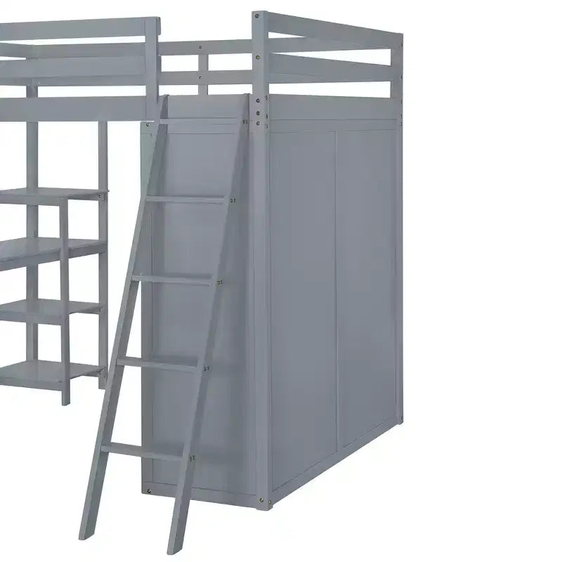 Lit mezzanine pleine grandeur avec armoire et bureau pour enfants, cadre de lit mezzanine haut en bois avec étagères de rangement