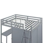 Lit mezzanine pleine grandeur avec armoire et bureau pour enfants, cadre de lit mezzanine haut en bois avec étagères de rangement