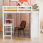 Lit mezzanine pleine grandeur avec armoire et bureau pour enfants, cadre de lit mezzanine haut en bois avec étagères de rangement