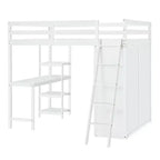 Lit mezzanine pleine grandeur avec armoire et bureau pour enfants, cadre de lit mezzanine haut en bois avec étagères de rangement