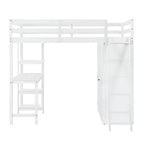 Lit mezzanine pleine grandeur avec armoire et bureau pour enfants, cadre de lit mezzanine haut en bois avec étagères de rangement