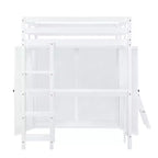 Lit mezzanine pleine grandeur avec armoire et bureau pour enfants, cadre de lit mezzanine haut en bois avec étagères de rangement