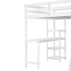 Lit mezzanine pleine grandeur avec armoire et bureau pour enfants, cadre de lit mezzanine haut en bois avec étagères de rangement