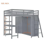 Lit mezzanine pleine grandeur avec armoire et bureau pour enfants, cadre de lit mezzanine haut en bois avec étagères de rangement