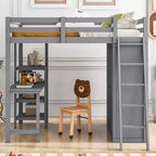 Lit mezzanine pleine grandeur avec armoire et bureau pour enfants, cadre de lit mezzanine haut en bois avec étagères de rangement