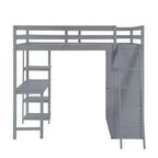 Lit mezzanine pleine grandeur avec armoire et bureau pour enfants, cadre de lit mezzanine haut en bois avec étagères de rangement
