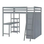 Lit mezzanine pleine grandeur avec armoire et bureau pour enfants, cadre de lit mezzanine haut en bois avec étagères de rangement
