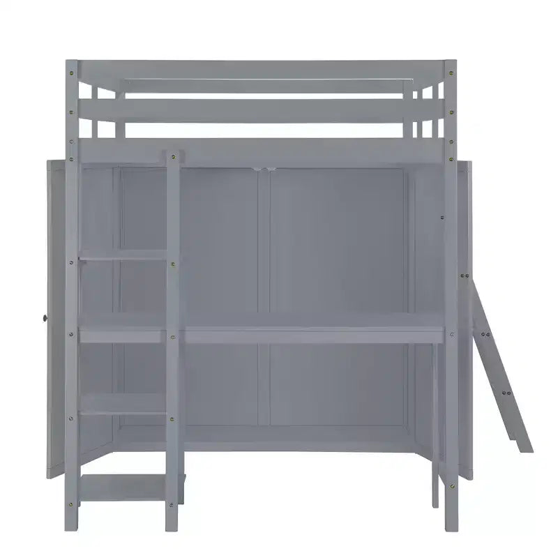 Lit mezzanine pleine grandeur avec armoire et bureau pour enfants, cadre de lit mezzanine haut en bois avec étagères de rangement