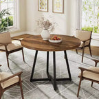 Lantine Round Dining Table for 2, 31.5 Industrial Dinner Table with Metal Base, Kitchen Table for Dining Room, Apartment