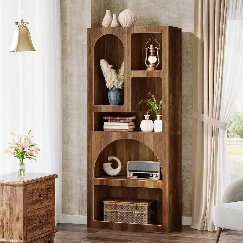 Lantine Modern 70.87 Bibliothèque géométrique, Étagère arquée avec 5 niveaux de rangement, Étagère de présentation artistique ouverte pour salon, chambre à coucher
