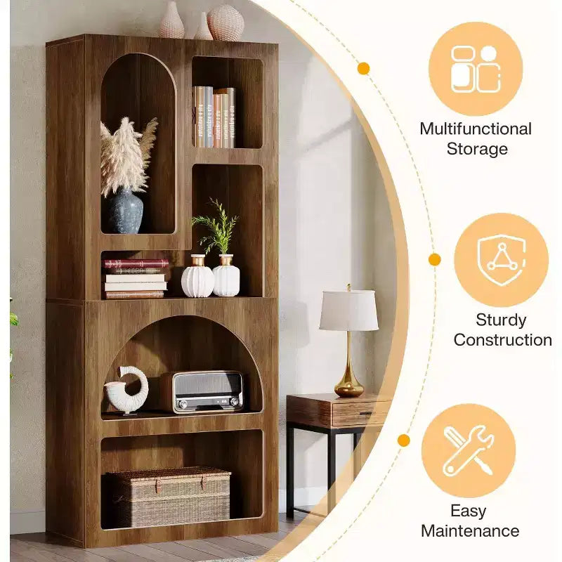 Lantine Modern 70.87 Bibliothèque géométrique, Étagère arquée avec 5 niveaux de rangement, Étagère de présentation artistique ouverte pour salon, chambre à coucher