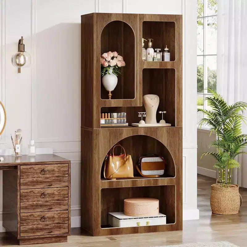 Lantine Modern 70.87 Bibliothèque géométrique, Étagère arquée avec 5 niveaux de rangement, Étagère de présentation artistique ouverte pour salon, chambre à coucher