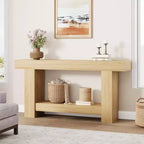 Coolmee Console 160 cm, Table de Console de Ferme pour Salon, Table de Canapé à 2 Niveaux avec Rangement, Table d'Entrée en Bois