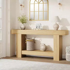 Coolmee Console 160 cm, Table de Console de Ferme pour Salon, Table de Canapé à 2 Niveaux avec Rangement, Table d'Entrée en Bois