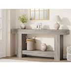 Coolmee Console 160 cm, Table de Console de Ferme pour Salon, Table de Canapé à 2 Niveaux avec Rangement, Table d'Entrée en Bois