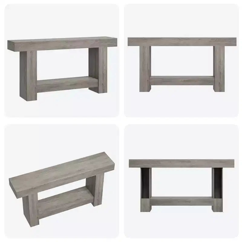 Coolmee Console 160 cm, Table de Console de Ferme pour Salon, Table de Canapé à 2 Niveaux avec Rangement, Table d'Entrée en Bois