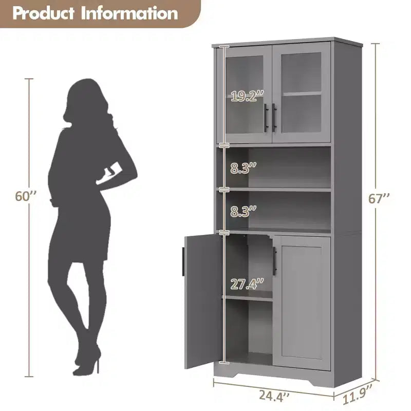 Coolmee Armoire de rangement haute de 170 cm, meuble de salle de bain avec 4 portes et étagères réglables, armoire de cuisine, buffet pour salon ou salle à manger