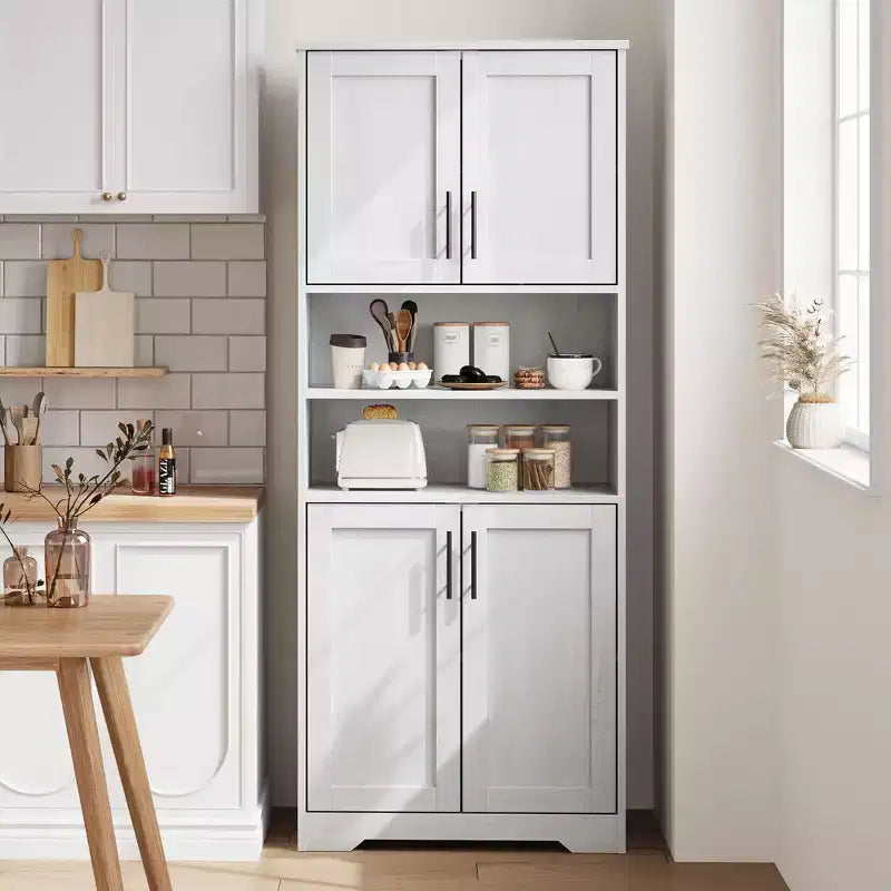 Coolmee Armoire de rangement haute de 170 cm, meuble de salle de bain avec 4 portes et étagères réglables, armoire de cuisine, buffet pour salon ou salle à manger