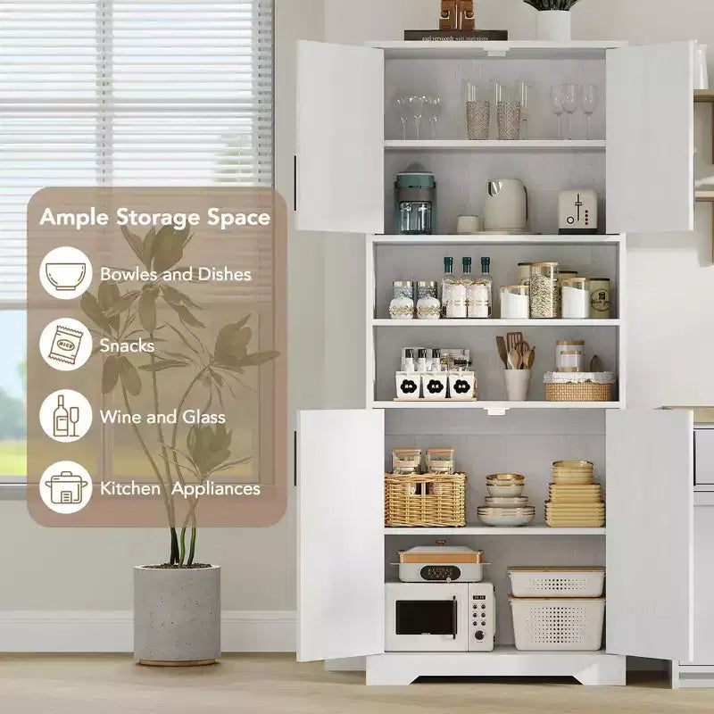Coolmee Armoire de rangement haute de 170 cm, meuble de salle de bain avec 4 portes et étagères réglables, armoire de cuisine, buffet pour salon ou salle à manger