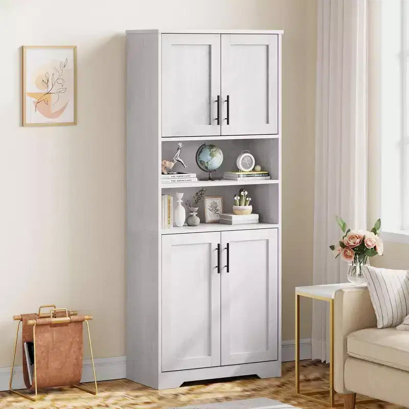 Coolmee Armoire de rangement haute de 170 cm, meuble de salle de bain avec 4 portes et étagères réglables, armoire de cuisine, buffet pour salon ou salle à manger