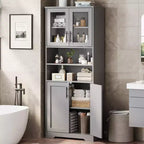 Coolmee Armoire de rangement haute de 170 cm, meuble de salle de bain avec 4 portes et étagères réglables, armoire de cuisine, buffet pour salon ou salle à manger