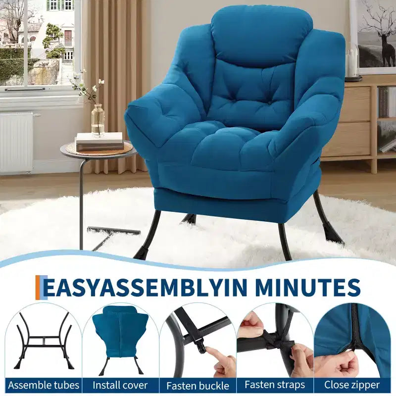 Fauteuil paresseux pour salon, grand fauteuil d'appoint moderne avec poche latérale, fauteuil de lecture confortable pour chambre à coucher, dortoir et bureau