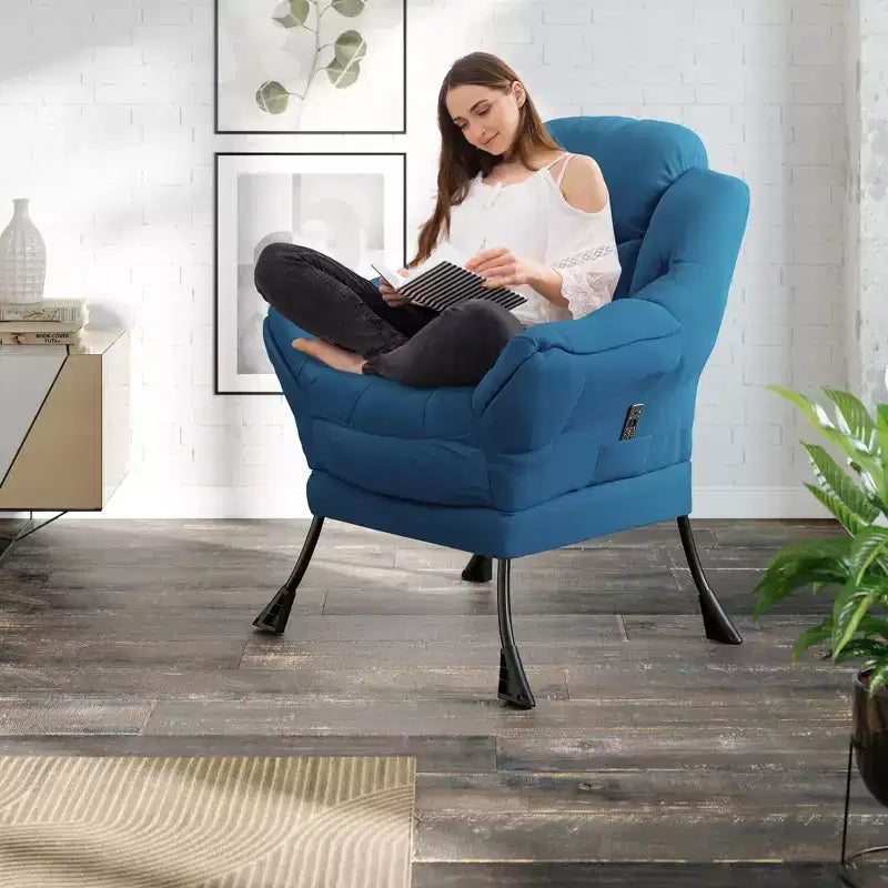 Fauteuil paresseux pour salon, grand fauteuil d'appoint moderne avec poche latérale, fauteuil de lecture confortable pour chambre à coucher, dortoir et bureau