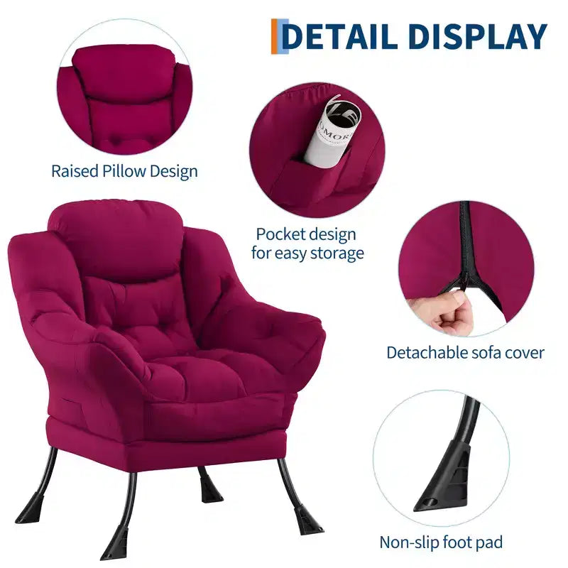 Fauteuil paresseux pour salon, grand fauteuil d'appoint moderne avec poche latérale, fauteuil de lecture confortable pour chambre à coucher, dortoir et bureau