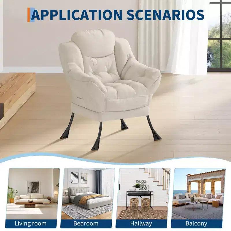 Fauteuil paresseux pour salon, grand fauteuil d'appoint moderne avec poche latérale, fauteuil de lecture confortable pour chambre à coucher, dortoir et bureau