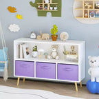 Bibliothèque pour enfants avec tiroirs en tissu pliables, présentoir à livres pour enfants, meuble de rangement pour jouets, blanc/violet