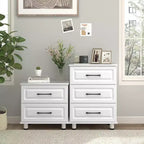 Sandinrayli Table de chevet blanche à 2 tiroirs, petite commode pour chambre à coucher, commode en bois avec poignées en acier, blanc
