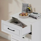 Sandinrayli Table de chevet blanche à 2 tiroirs, petite commode pour chambre à coucher, commode en bois avec poignées en acier, blanc