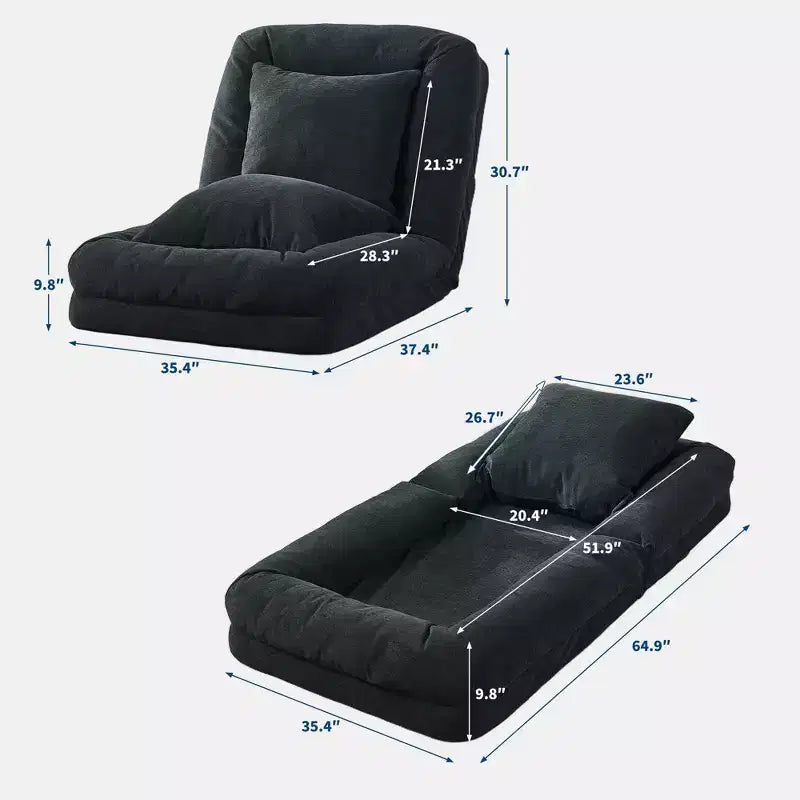 64.9 Grand pouf géant pour adultes et animaux domestiques avec 5 positions réglables, 2 coussins moelleux, chaise longue pouf en chenille