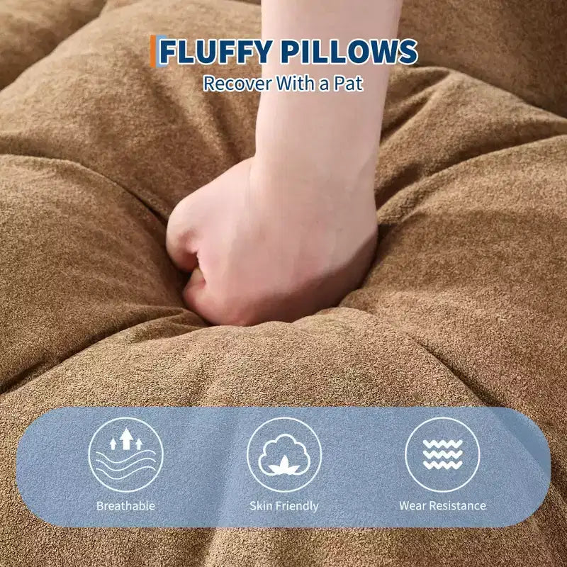 64.9 Grand pouf géant pour adultes et animaux domestiques avec 5 positions réglables, 2 coussins moelleux, chaise longue pouf en chenille