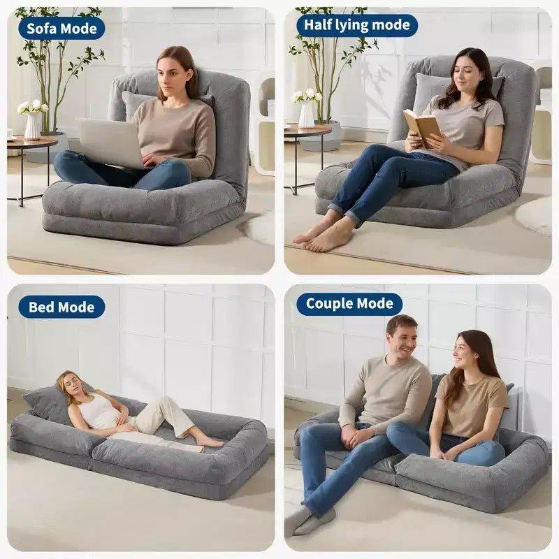 64.9 Grand pouf géant pour adultes et animaux domestiques avec 5 positions réglables, 2 coussins moelleux, chaise longue pouf en chenille