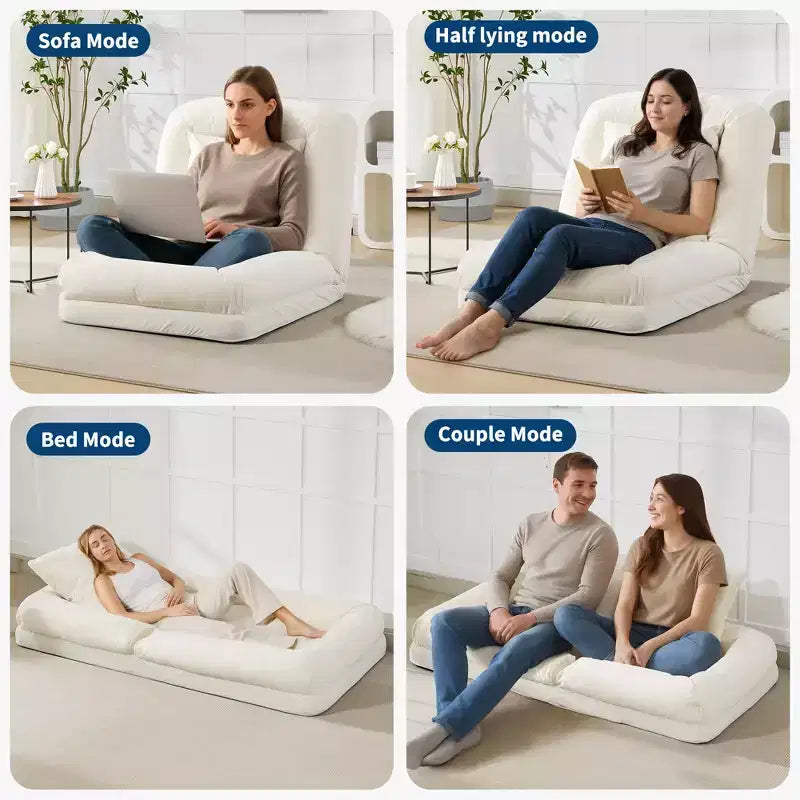64.9 Grand pouf géant pour adultes et animaux domestiques avec 5 positions réglables, 2 coussins moelleux, chaise longue pouf en chenille