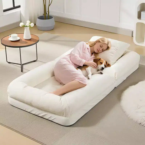 64.9 Large Bean Bag for Adult & Pets with 5 Adjustable Position, 2 Soft Pillows, Chenille Bean Bag Lounge Chaise