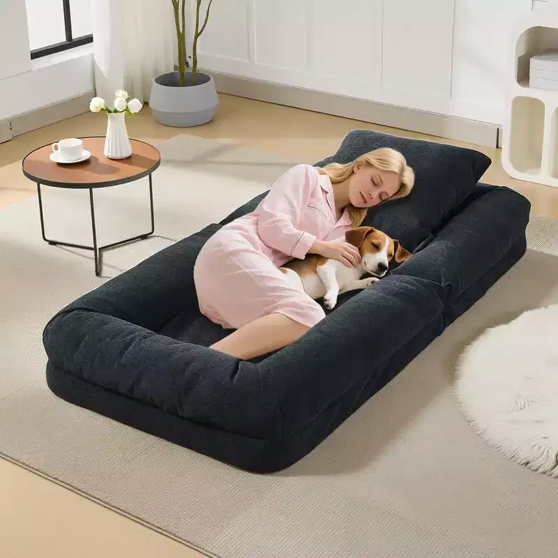 64.9 Grand pouf géant pour adultes et animaux domestiques avec 5 positions réglables, 2 coussins moelleux, chaise longue pouf en chenille