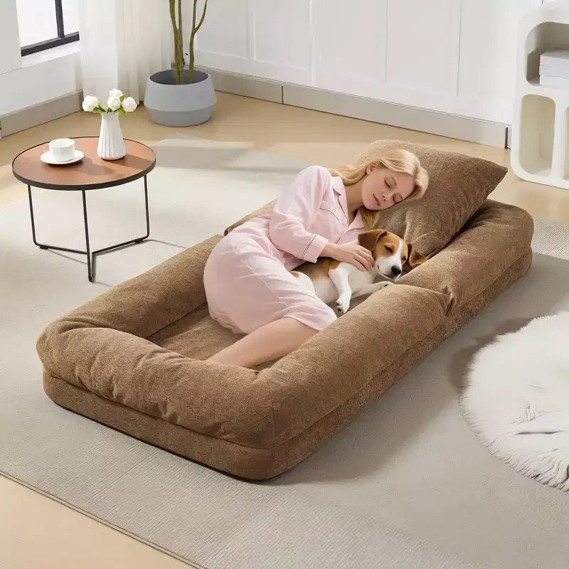 64.9 Grand pouf géant pour adultes et animaux domestiques avec 5 positions réglables, 2 coussins moelleux, chaise longue pouf en chenille