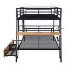 Lit superposé en métal double de taille normale avec bureau, lit superposé en métal robuste double avec lumière et 2 tiroirs, noir