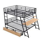 Lit superposé en métal double de taille normale avec bureau, lit superposé en métal robuste double avec lumière et 2 tiroirs, noir