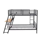 Lit superposé en métal double de taille normale avec bureau, lit superposé en métal robuste double avec lumière et 2 tiroirs, noir
