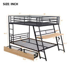 Lit superposé en métal double de taille normale avec bureau, lit superposé en métal robuste double avec lumière et 2 tiroirs, noir