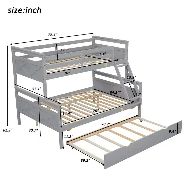 Lits superposés jumeaux sur grand format avec lit gigogne, cadre de lit superposé en bois massif pour enfants, adolescents et adultes, convertibles en 2 lits