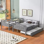 Lits superposés jumeaux sur grand format avec lit gigogne, cadre de lit superposé en bois massif pour enfants, adolescents et adultes, convertibles en 2 lits
