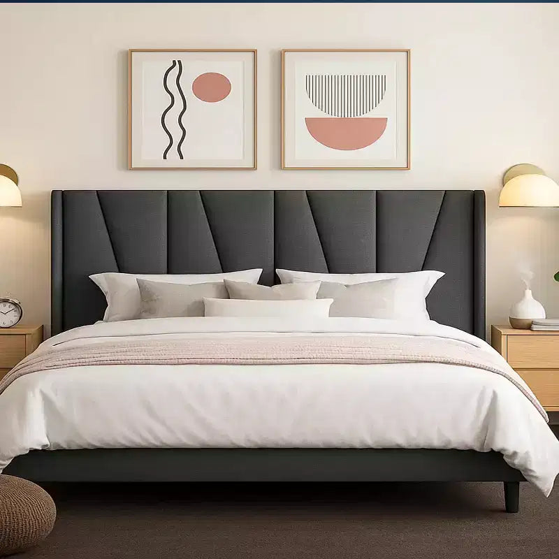 Platform Bed Frame with Geometric Wingback Headboard, Modern Upholstered Bed with Wooden Slats Support, No Box Spring Needed, Easy Assembly