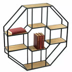 Slickblue Wall-Mounted Iron Wood Shelf, 8-Tier Octagonal/Hexagonal, Display Rack, Industrial, 36x36