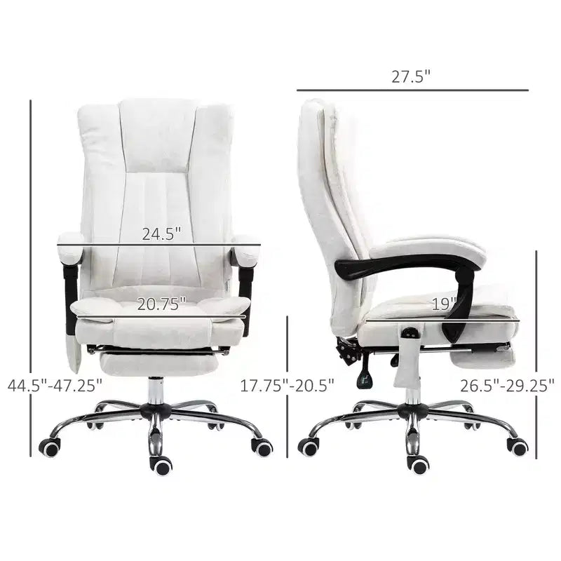 Chaise de bureau de massage Vinsetto à 6 points et chauffante, chaise d'ordinateur inclinable avec hauteur et repose-pieds réglables, blanche