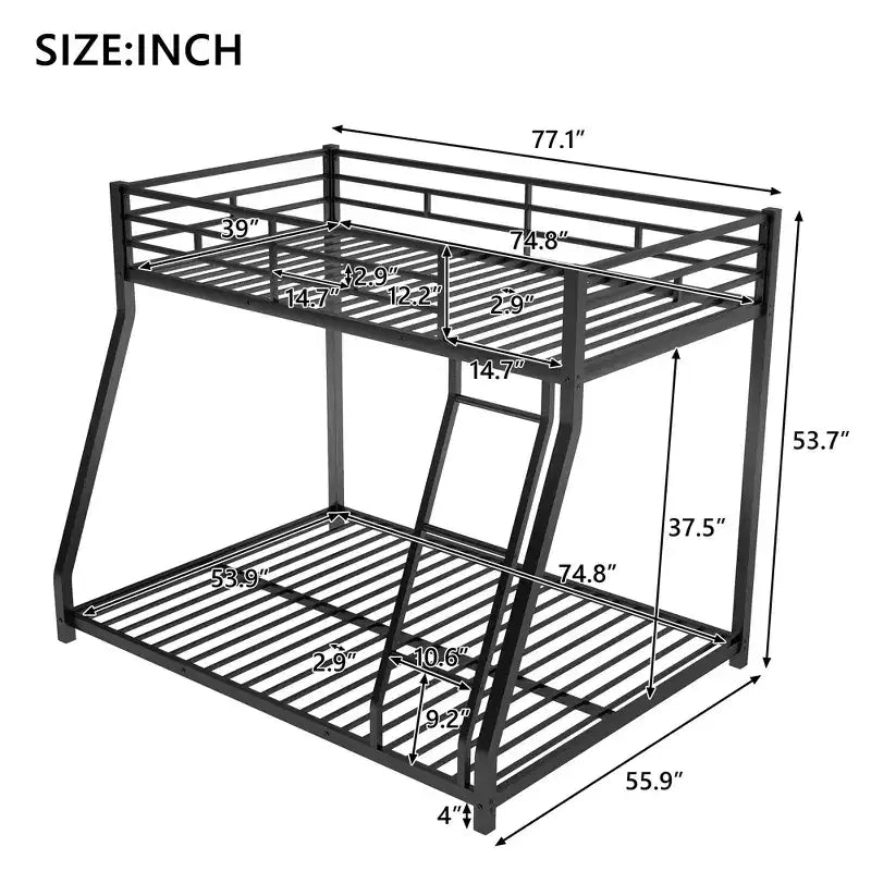Lits superposés en métal jumeaux sur lits doubles avec lit gigogne, cadre de lit superposé bas robuste pour enfants, adolescents et adultes, noir