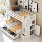 Lits superposés jumeaux avec escalier et tiroirs pour enfants, lits superposés en bois jumeaux avec escalier et armoire de rangement